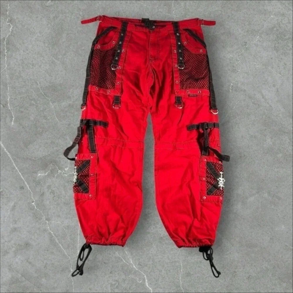 Tripp NYC Pants Mens Large Red Y2K Baggy Cyber Mall Goth Emo Skulls Grunge 2000s